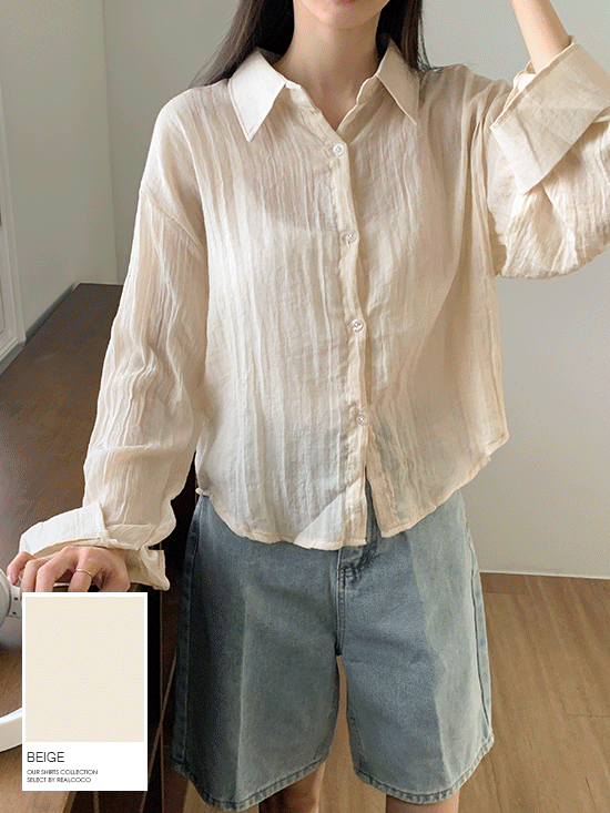 웨이버 거즈 크롭 셔츠 - 4 Color (여름아우터/비치웨어/린넨)