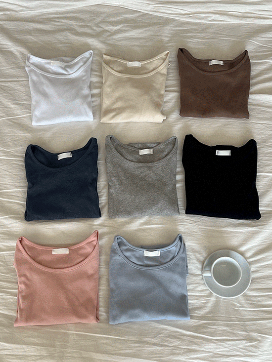 [여름긴팔]  폴딩 쫀쫀 라운드 티셔츠 - 8 Color (코튼/유넥/스판티셔츠)