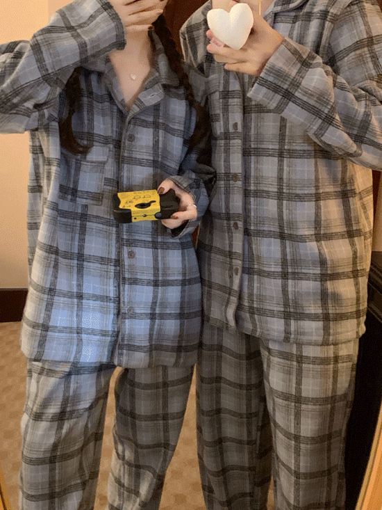 다이븐 체크 커플 잠옷 세트 - 2 Color (홈웨어/극세사/홈파티)