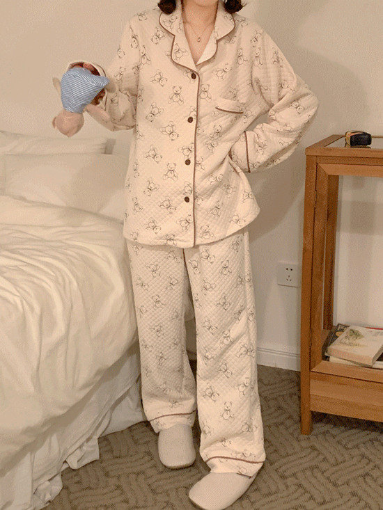델킨 수면 잠옷 세트 - 2 Color (커플잠옷/누빔/파자마)